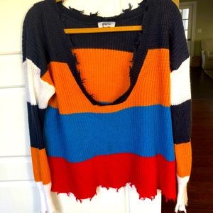 Hippie Frayed End Multi-Color Sweater